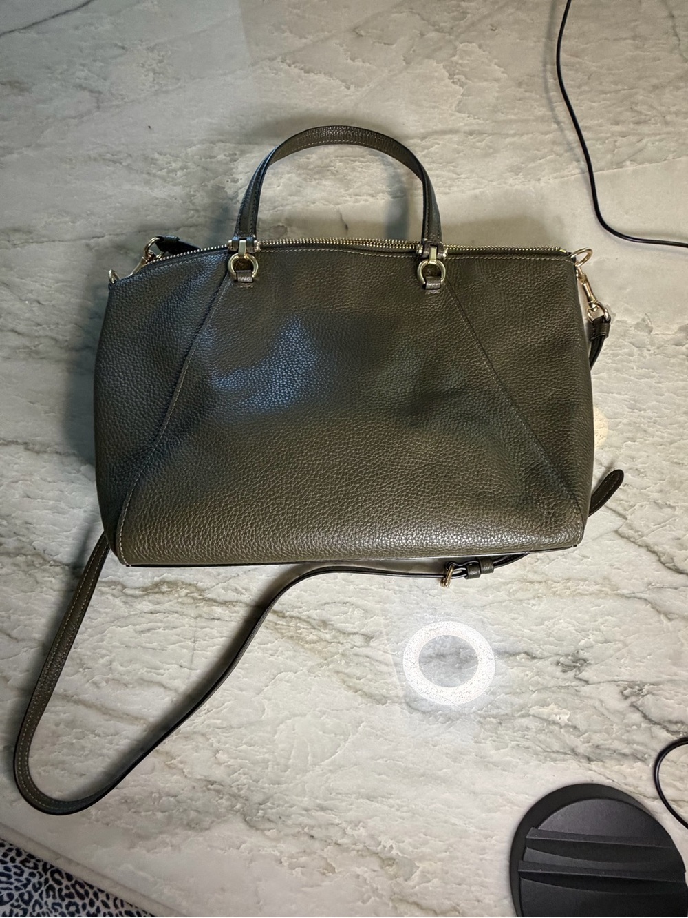 COACH Olive Green Pebbled Leather Shoulder Satchel with Crossbody Strap - Picture 3 of 9